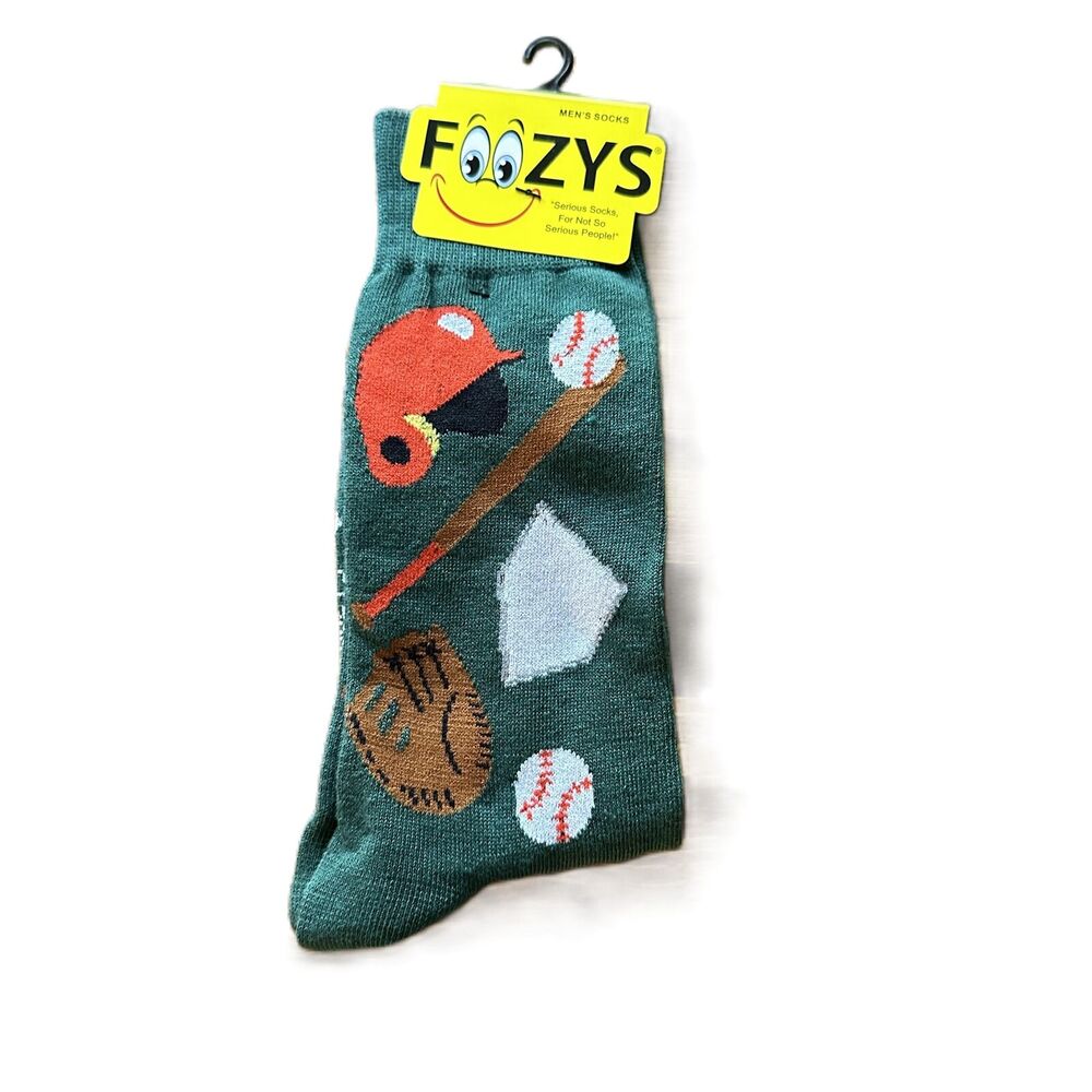 Foozys Green Crew Length Baseball Theme Socks Mens One Size New
